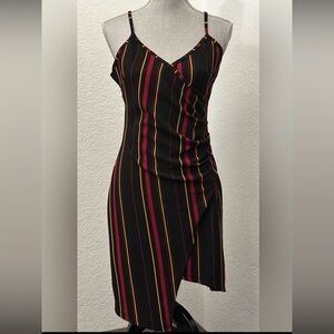 Striped Black Dress with Red and Yellow Accents